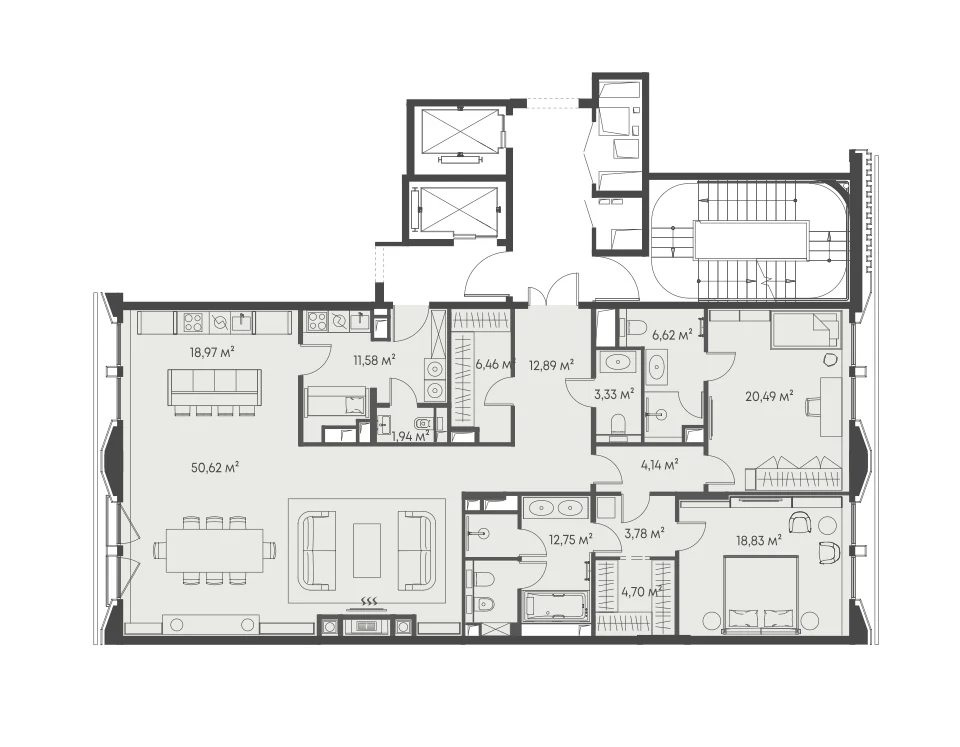 План резиденции 176,72 м², 2 спальни