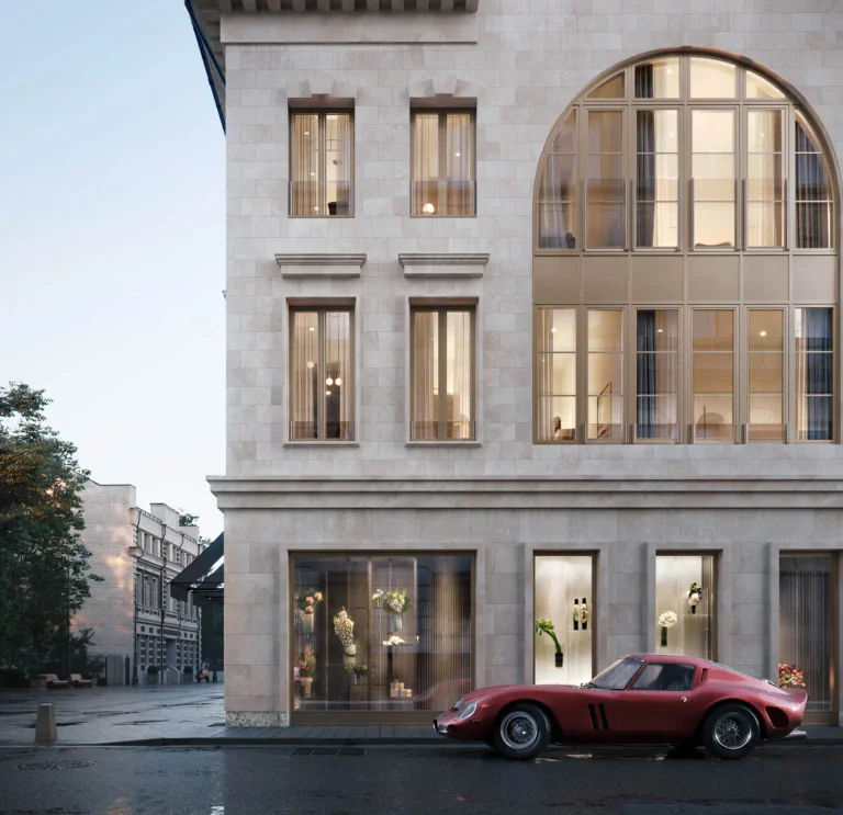 Фасад Armani/Casa с арочным бронзовым окном